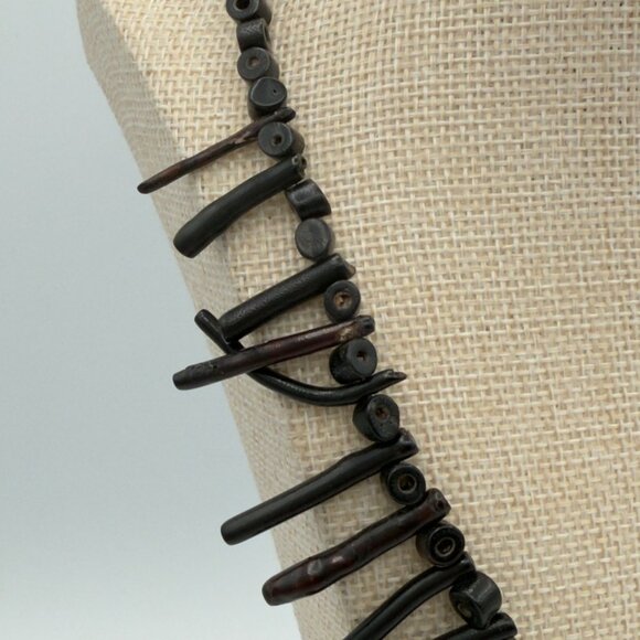 Vintage Natural Black Branch Coral Necklace Bib Statement Design 24 inches - Picture 6 of 16